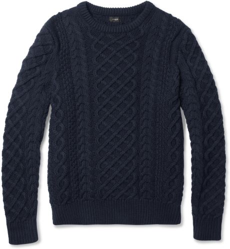 J.crew Cable Knit Cotton Crew Neck Sweater in Blue for Men | Lyst