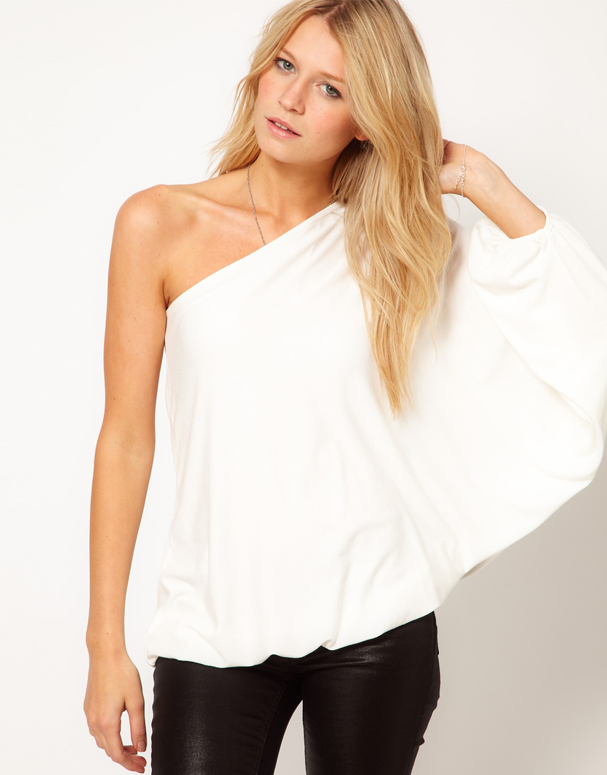 one shoulder long sleeve top white