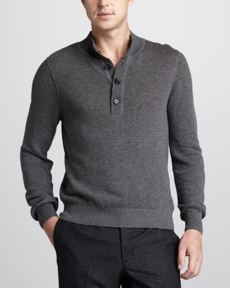 Billy Reid Ribbed Henley in Gray for Men (GRAY/ CHARCOAL) | Lyst