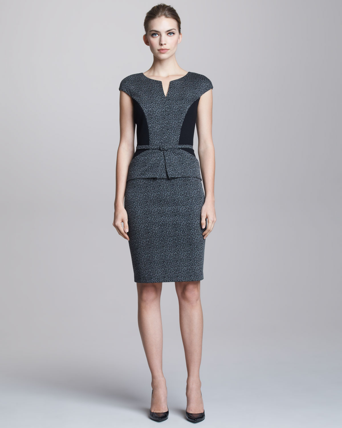 Lyst - David meister Belted Contour Dress in Gray