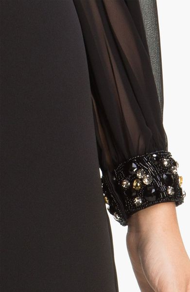 Eliza J Chiffon Split Sleeve Satin Shift Dress in Black | Lyst