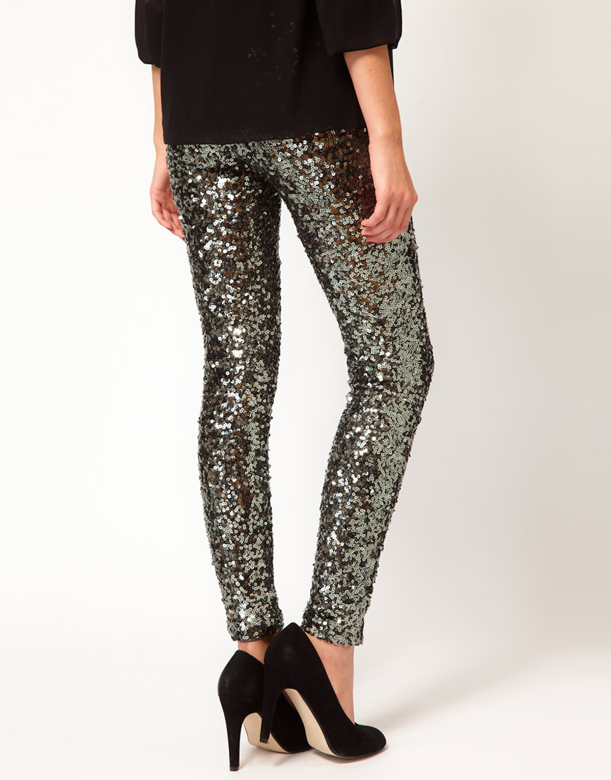 4th & Reckless sequin leggings with front spilt in silver sequin