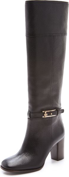 Tory Burch Livingston Leather Riding Boot Black in Brown (BLACK) | Lyst