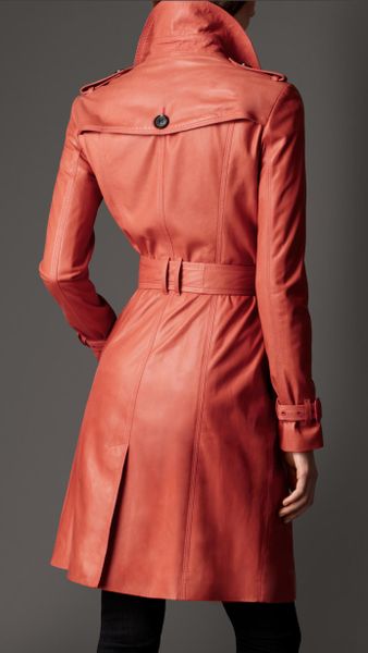 Burberry Long Lambskin Trench Coat in Red (orange red) | Lyst