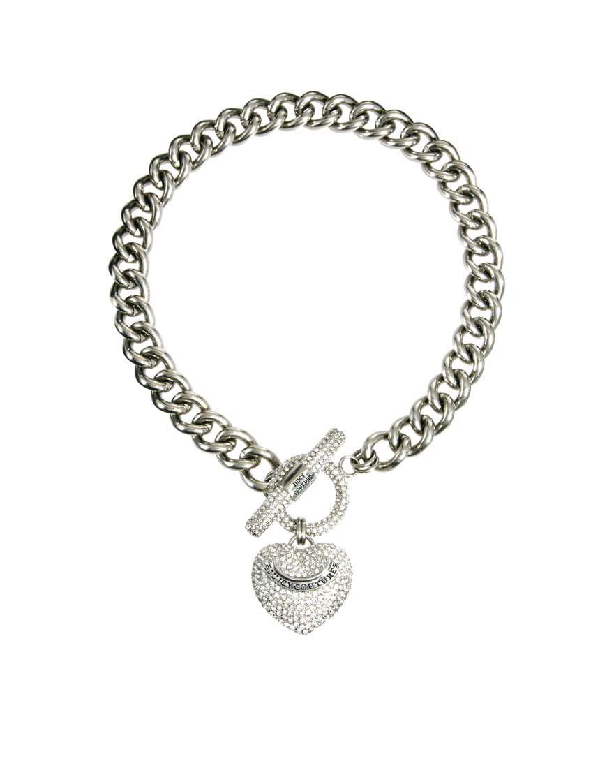 Juicy Couture Pave Heart Toggle Necklace in Silver | Lyst