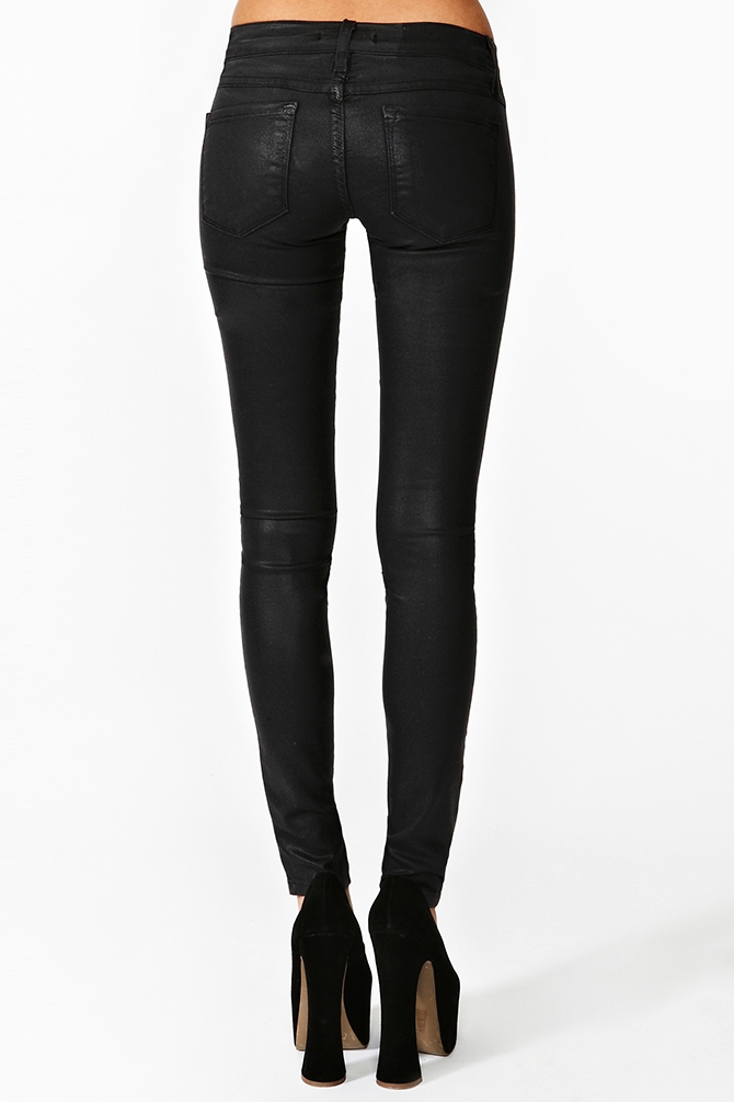 ladies black coated jeans