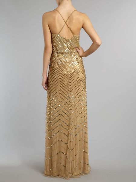 Untold Beaded Blouson Style Dress in Gold | Lyst