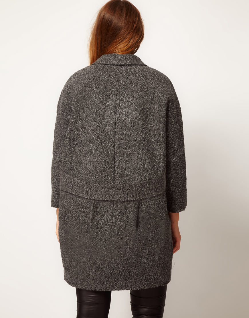 Lyst Asos Textured Coat with Back Detail in Gray