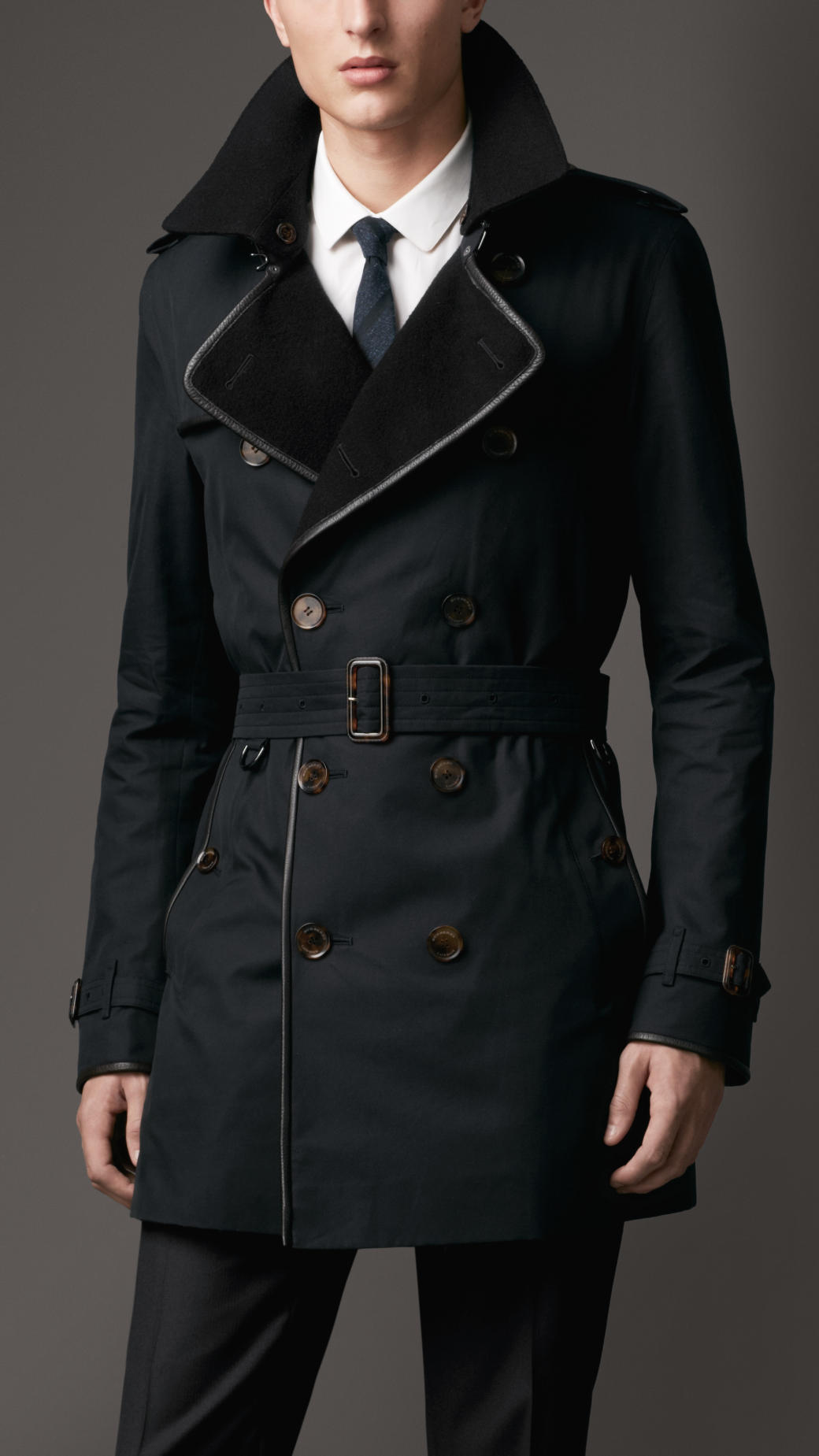 Lyst - Burberry Midlength Wool Collar Cotton Gabardine Trench Coat in ...
