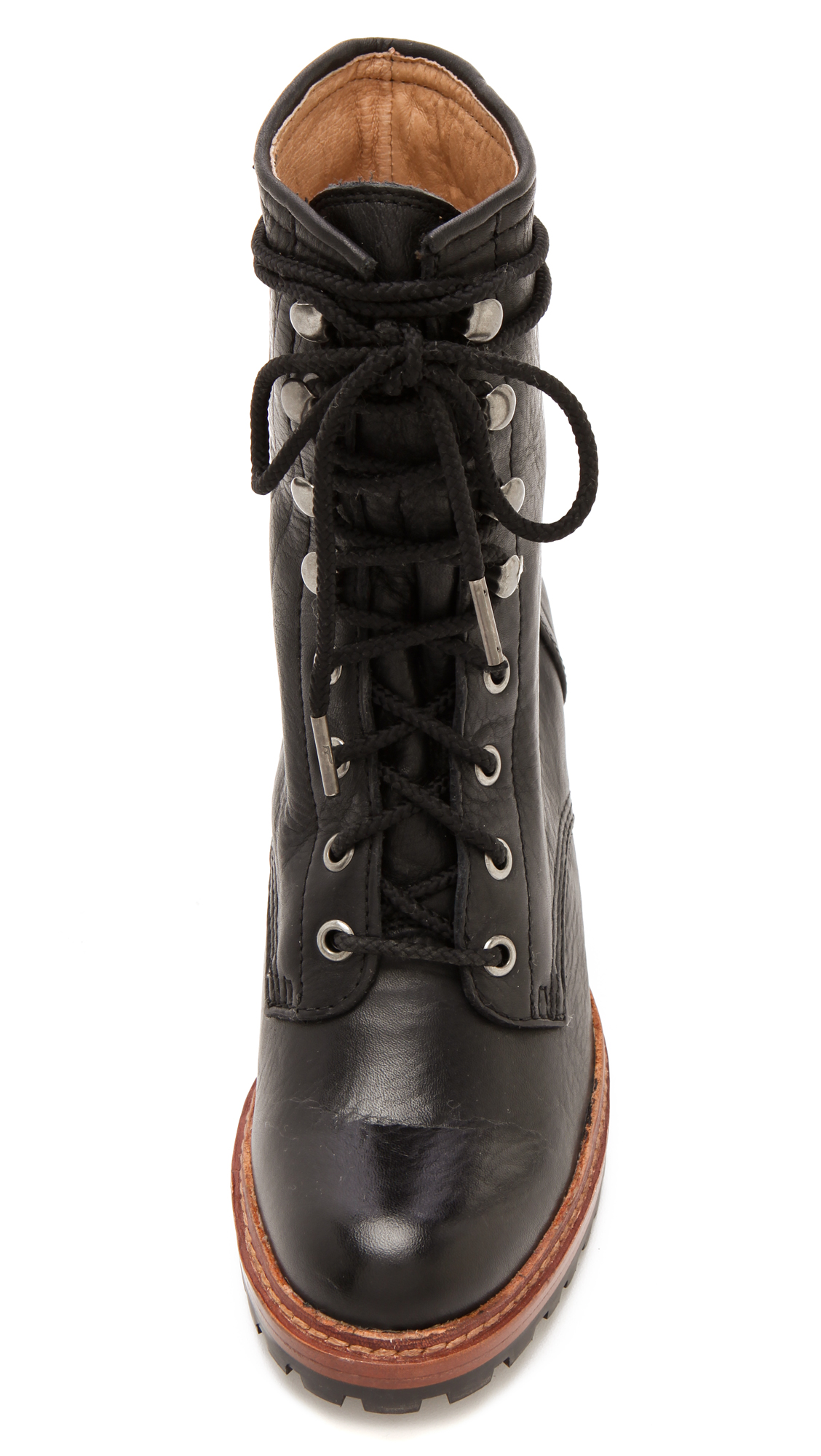 Frye Lucy Lace Up Booties in Black | Lyst