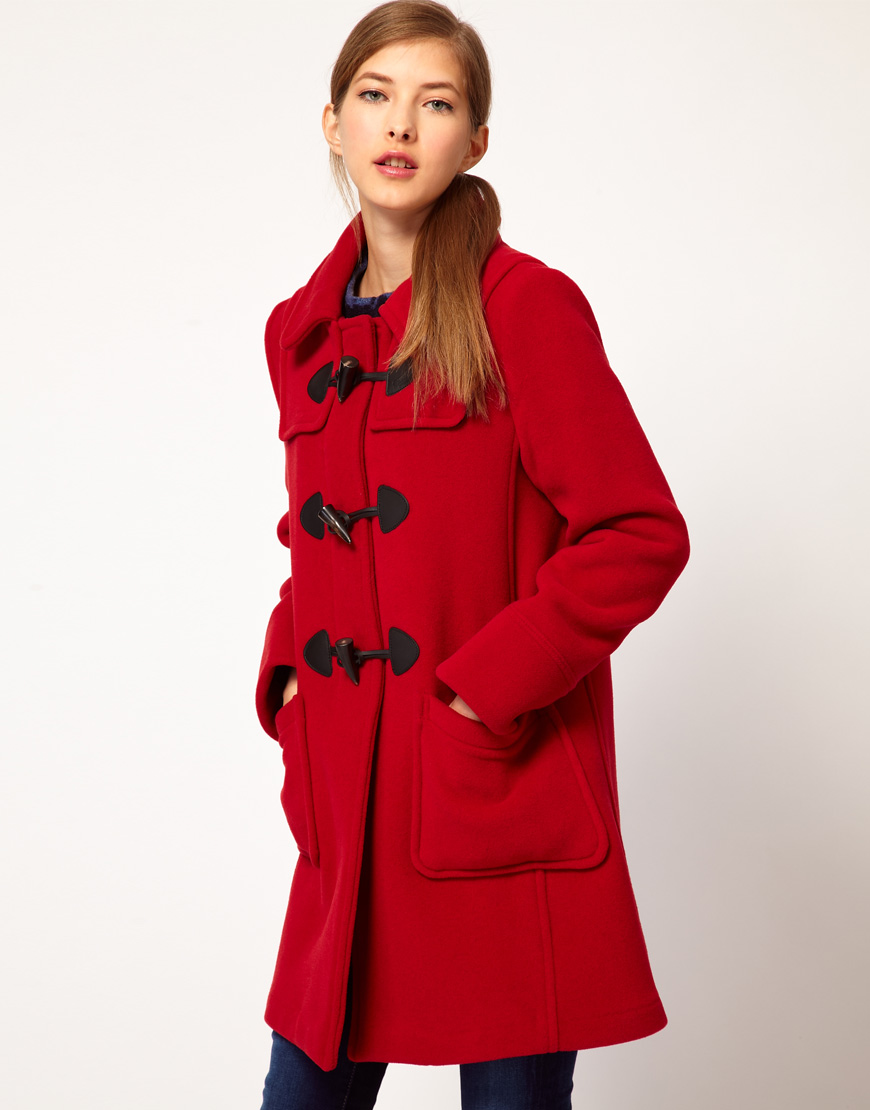 Lyst - Gloverall Swing Duffle Coat in Check Back Wool with Leather and ...
