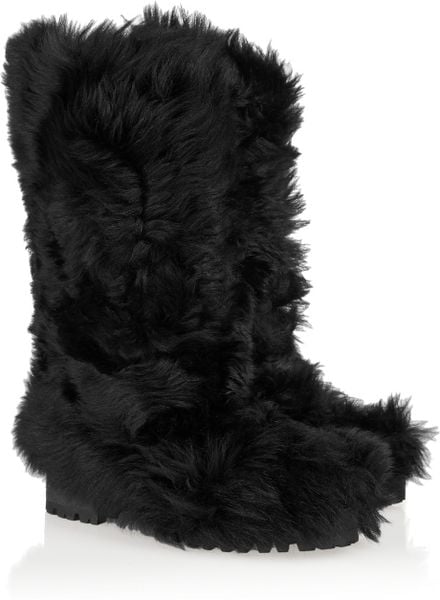 Marni Faux Fur Boots in Black | Lyst