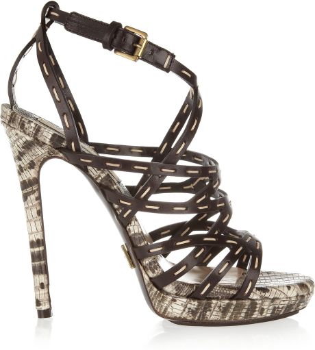 Michael Kors Lizard-effect Leather Sandals in Brown | Lyst