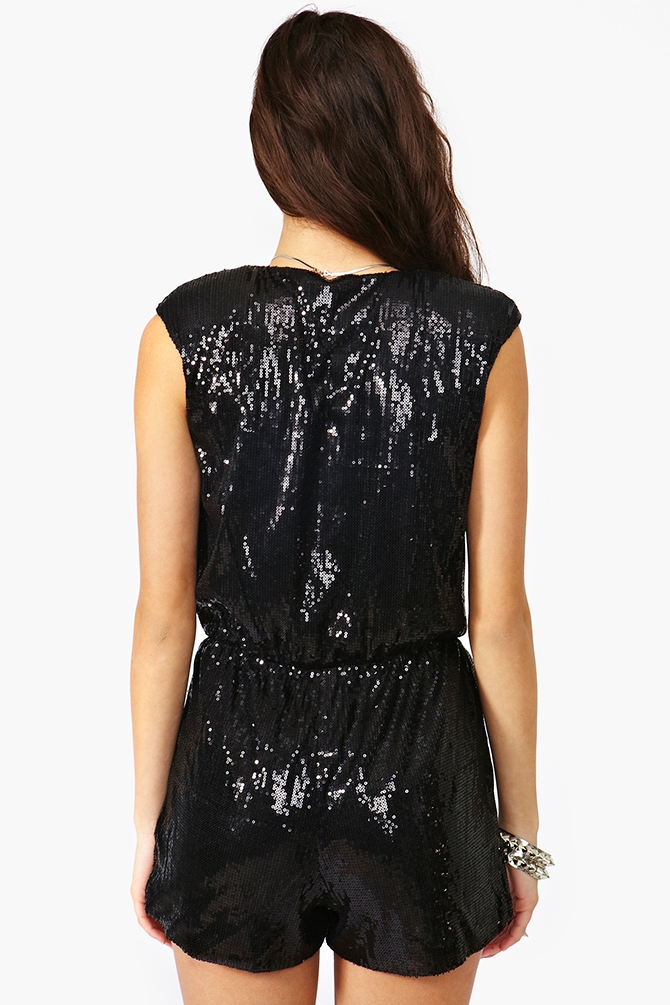Lyst Nasty Gal Sequin Wrap Romper in Black