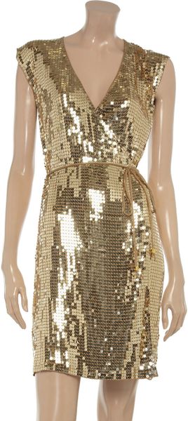 Michael Michael Kors Sequined Jersey Wrap Dress in Gold | Lyst