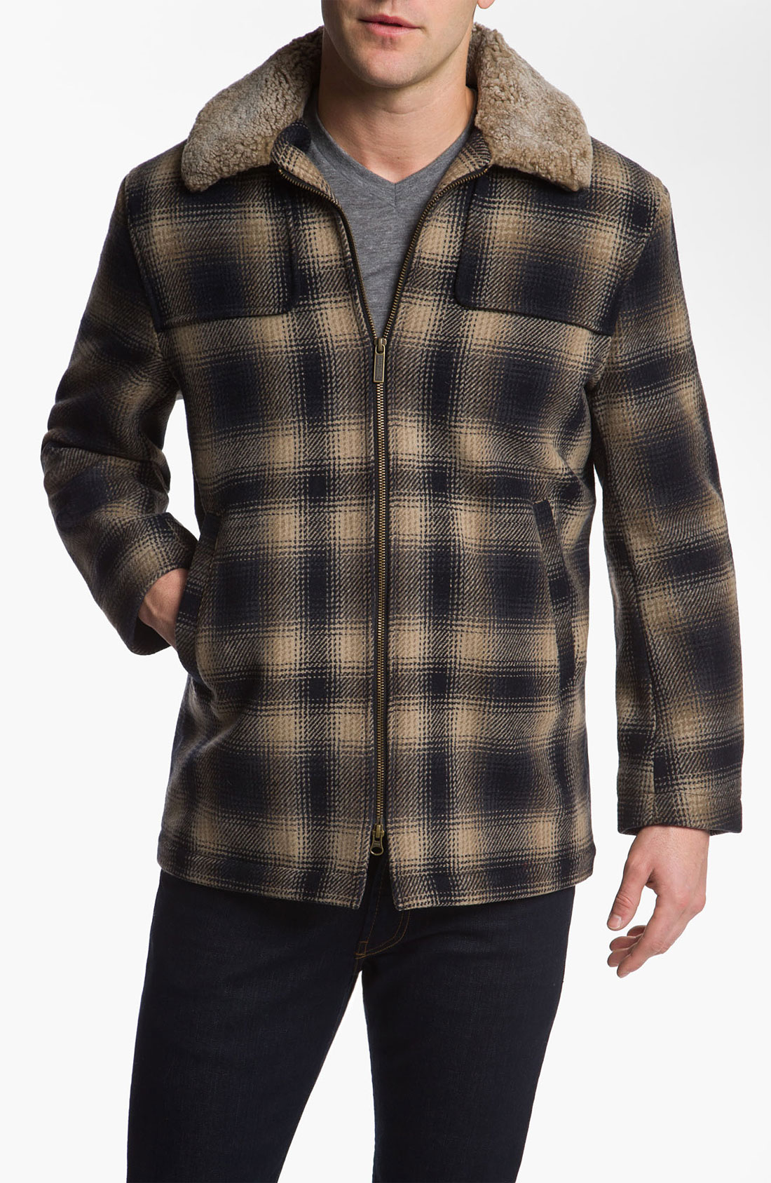 Pendleton Shearling Collar Jacket in Blue for Men | Lyst