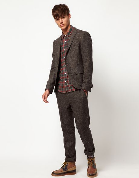 Asos Asos Slim Fit Suit Trousers in Fleck Herringbone in Brown for Men ...