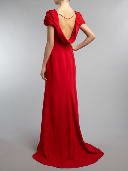 Js Collections Cowl Back Maxi with Rosette Detail Shoulders in Red | Lyst