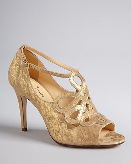 Kate Spade Open Toe Evening Pumps Immie in Gold | Lyst