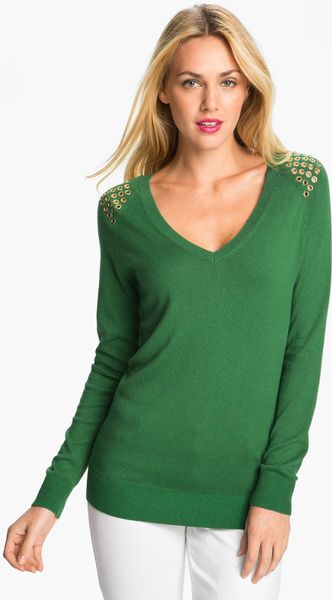 Michael Michael Kors Grommet Shoulder Sweater in Green (kelly green) | Lyst