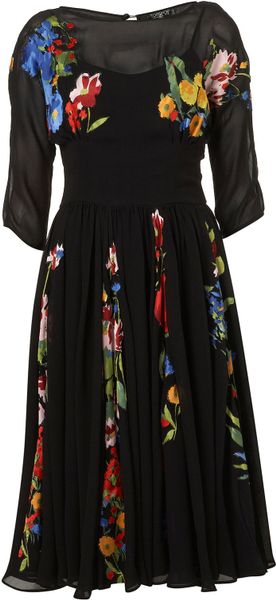 Topshop Applique Flower Midi Dress in Black | Lyst