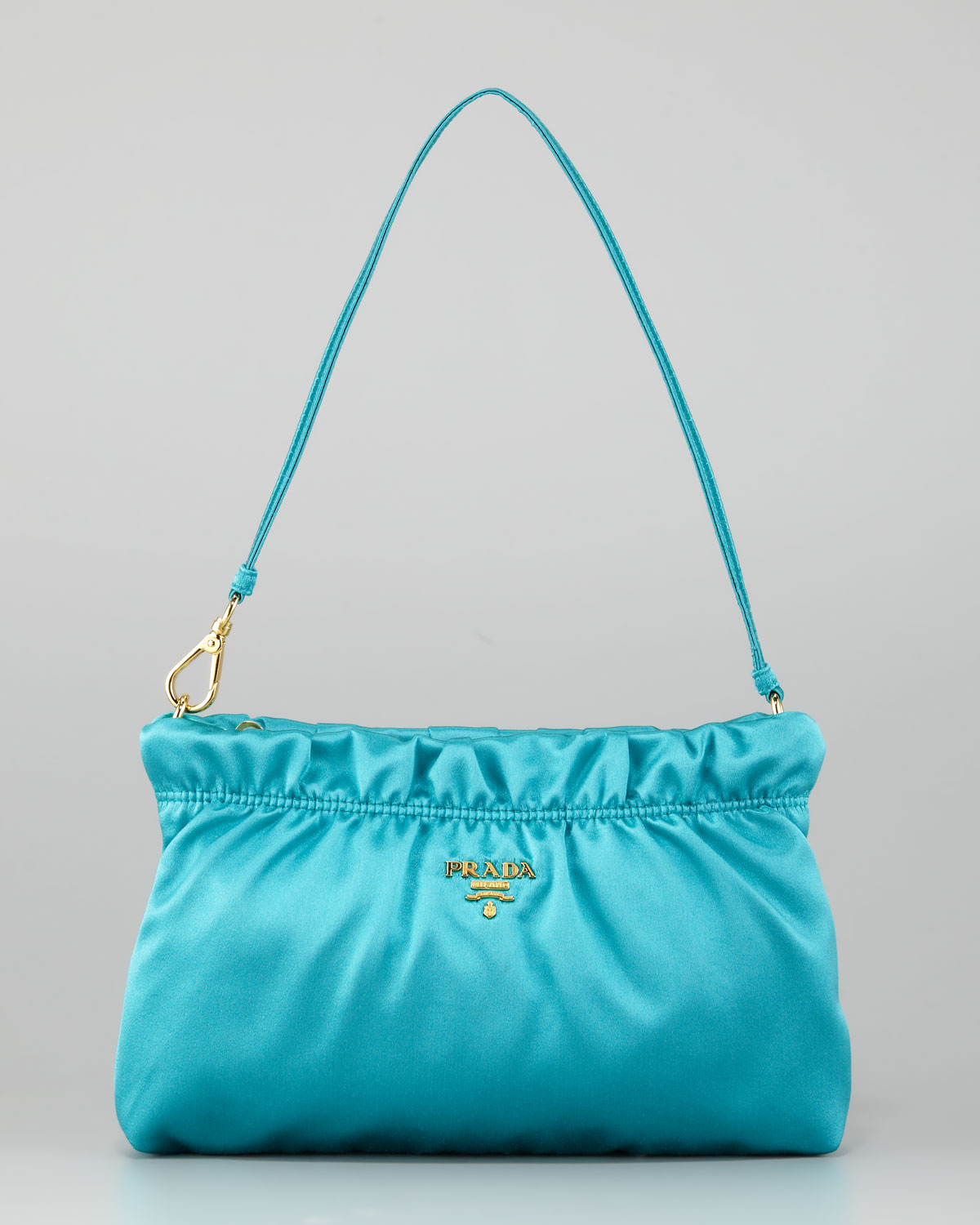 Prada Ruched Satin Small Shoulder Bag in Blue | Lyst  