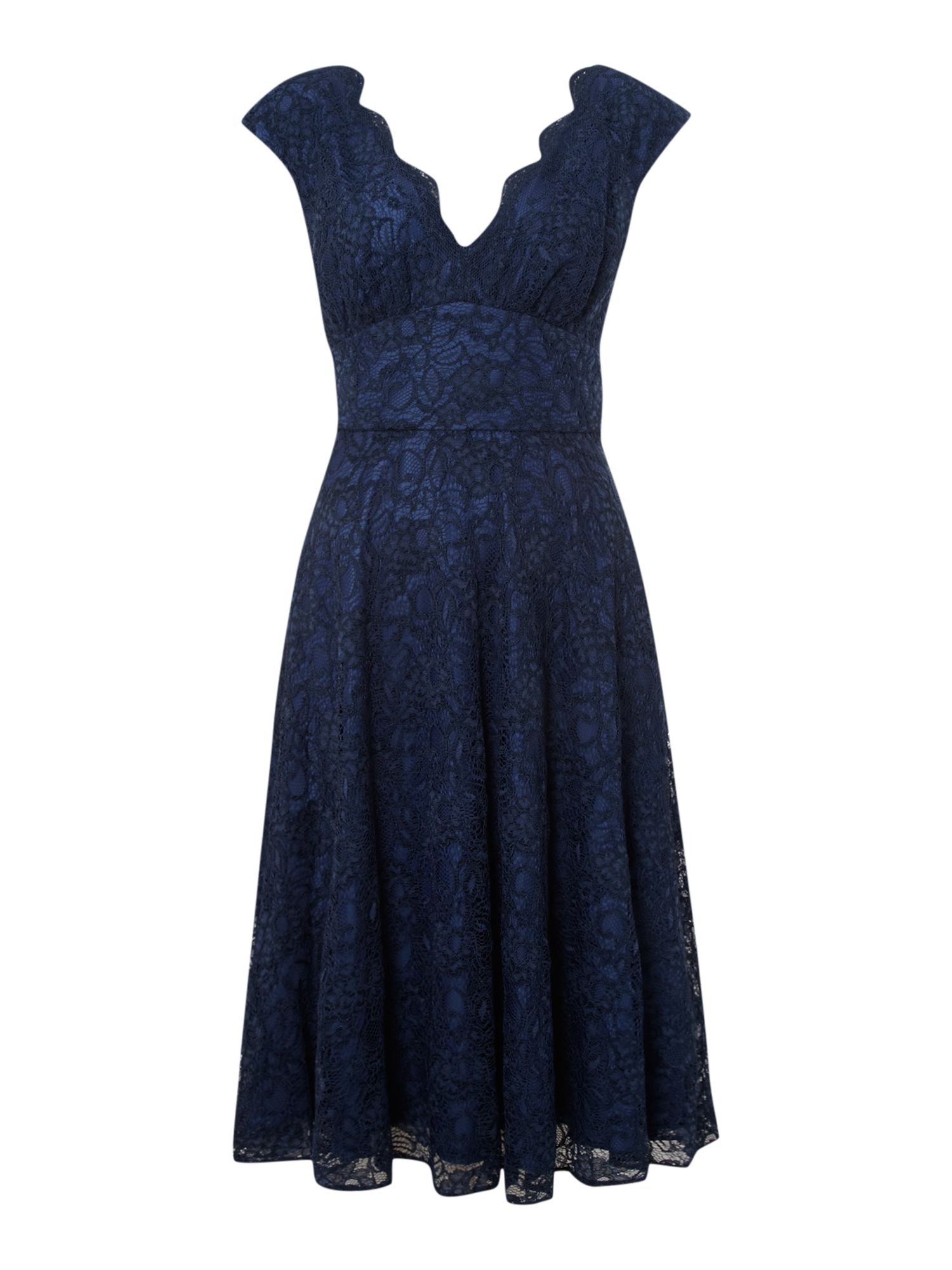 Ariella Lace V Neck Full Skirt Dress in Blue (Navy) | Lyst