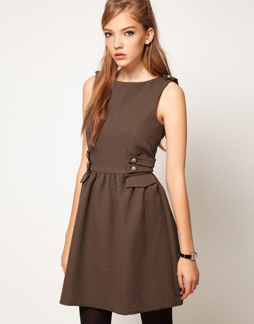 Lyst - Asos Collection Asos Skater Dress with Military Styling in Natural