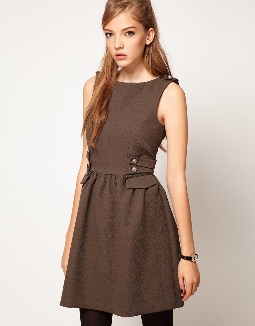 Lyst Asos Collection Asos Skater Dress With Military Styling In Natural 9464