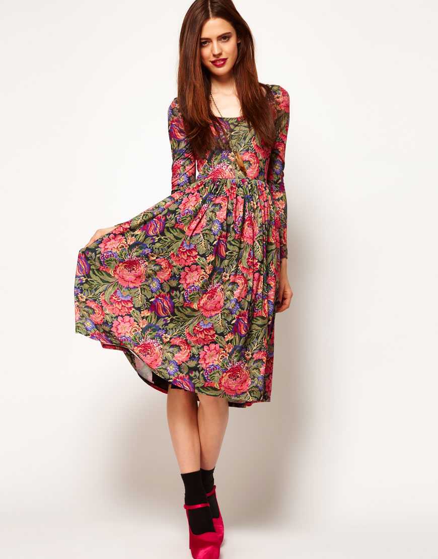 Asos Midi Dress in Tapestry Print Lyst