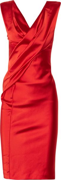 Donna Karan New York Wrap effect Stretch satin Dress in Red | Lyst