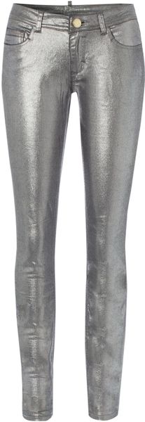 Jane Norman Metallic Skinny Jeans in Silver (pewter) | Lyst