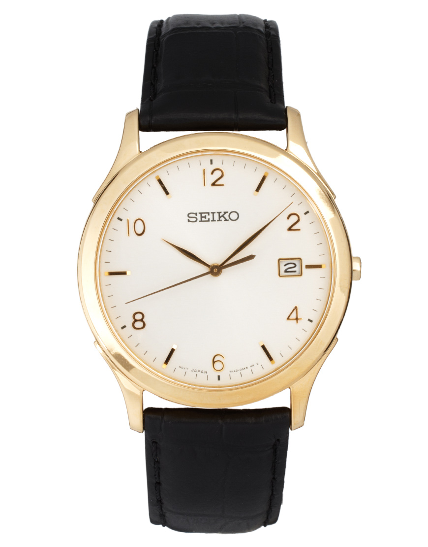 Seiko Leather Strap Watch Sgee10p1 in Black for Men | Lyst
