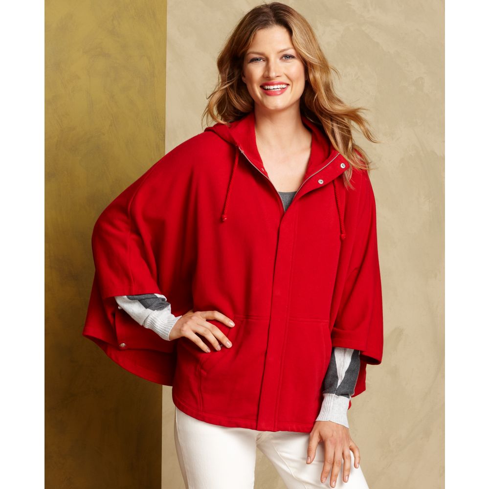 Lyst - Tommy Hilfiger Hooded Fleece Poncho in Red