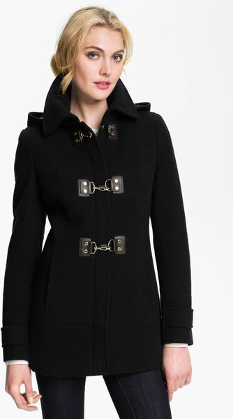 Calvin Klein Hooded Toggle Coat in Black | Lyst