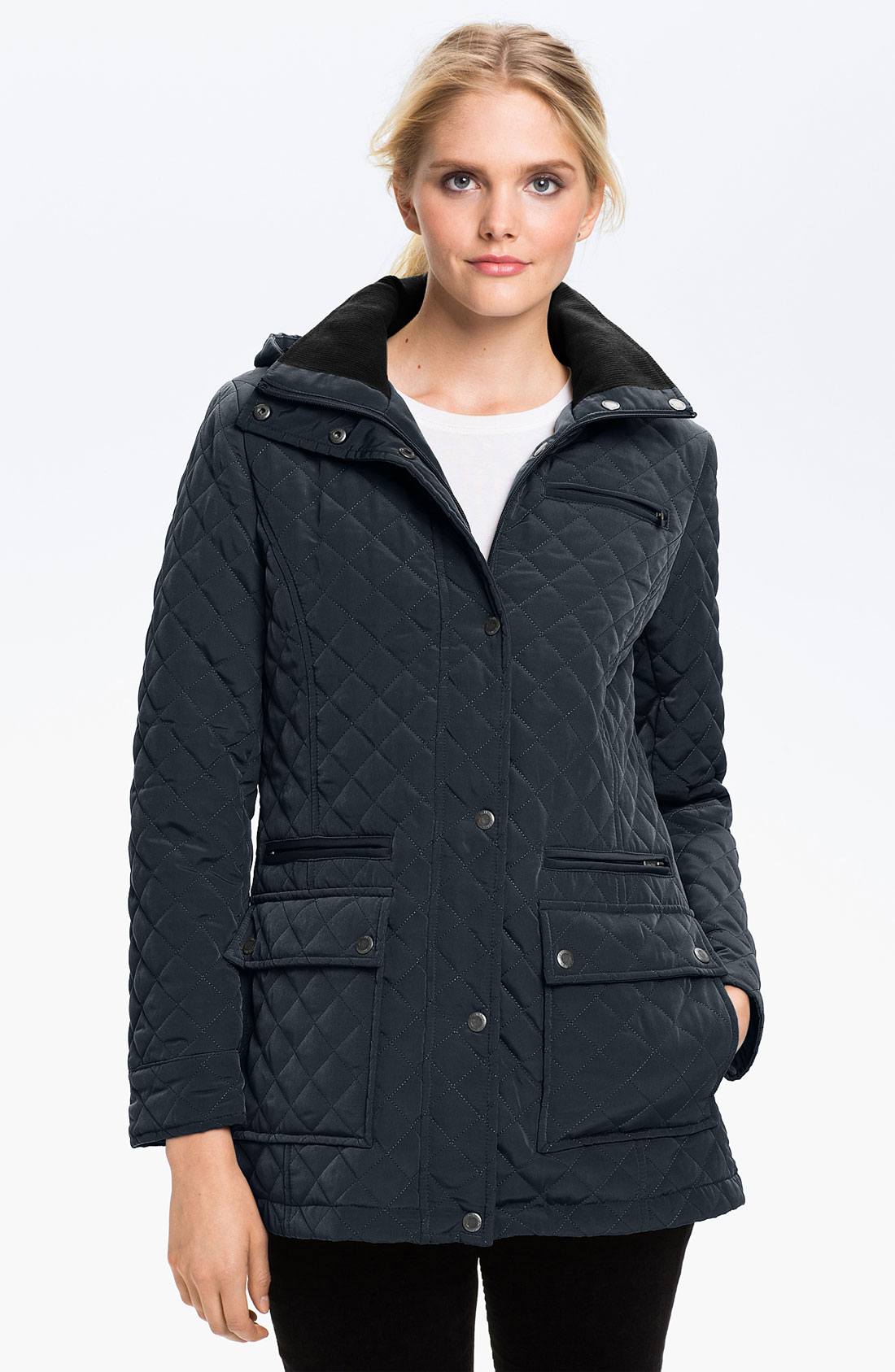 Calvin Klein Quilted Jacket with Detachable Hood in Blue (navy) | Lyst