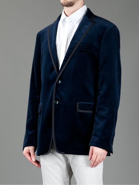 Etro Velvet Tuxedo Blazer in Blue for Men | Lyst
