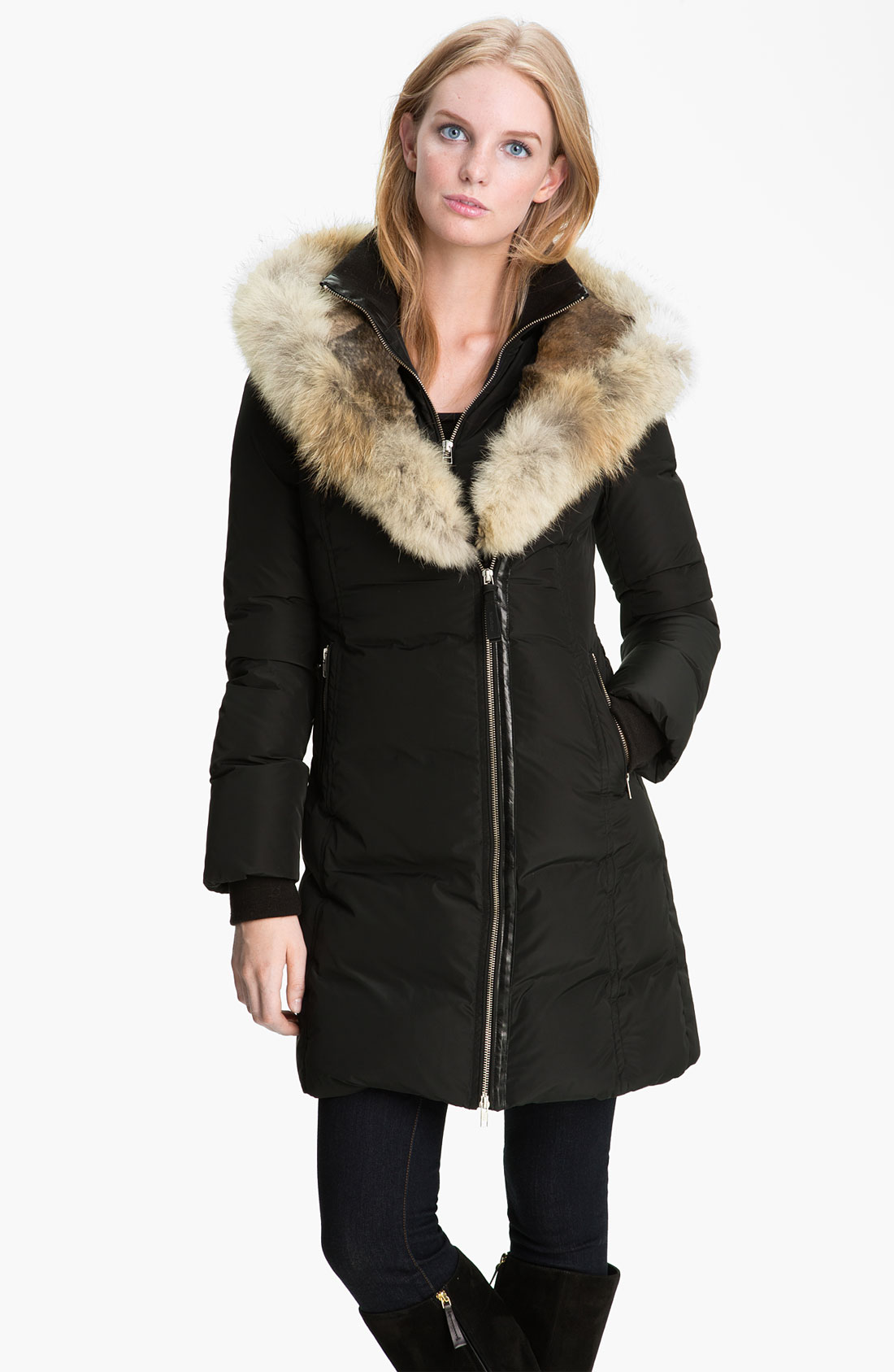 Mackage Long Down Coat with Genuine Fox Rabbit Fur in Black | Lyst