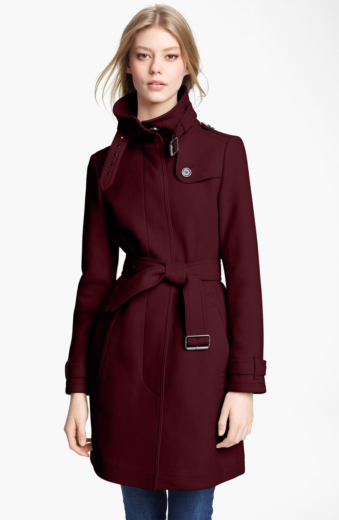 Burberry Brit Rushworth Belted Wool Blend Coat in Brown (mahogany red ...