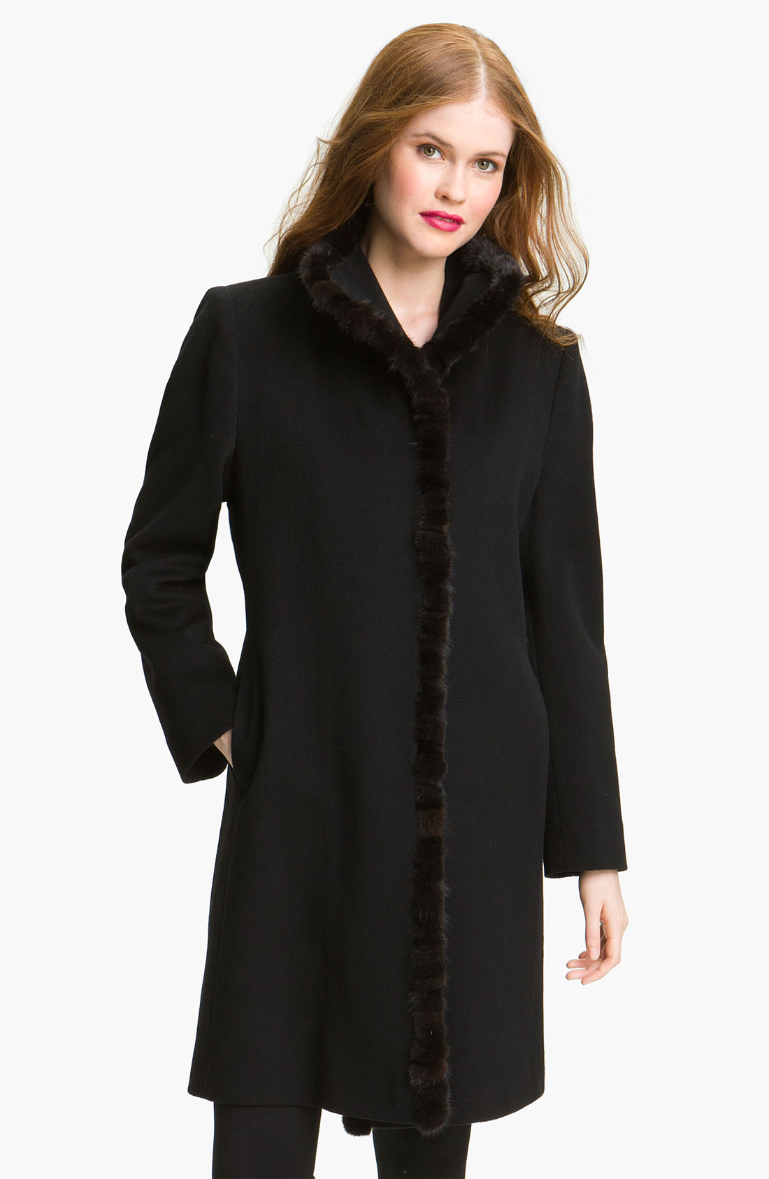 Fleurette Loro Piana Wool Coat with Genuine Mink Fur in Black | Lyst