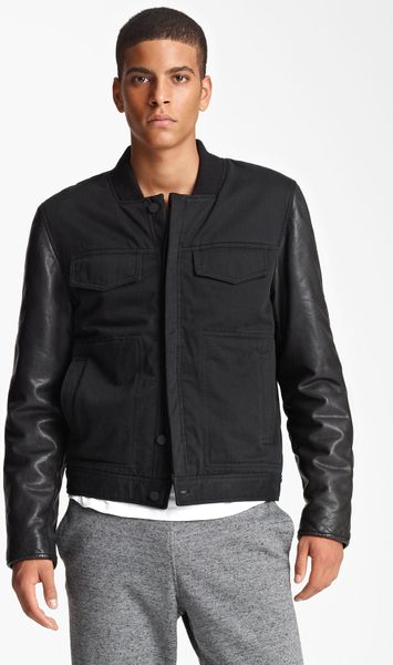 T By Alexander Wang Cotton Leather Bomber Jacket in Black for Men | Lyst