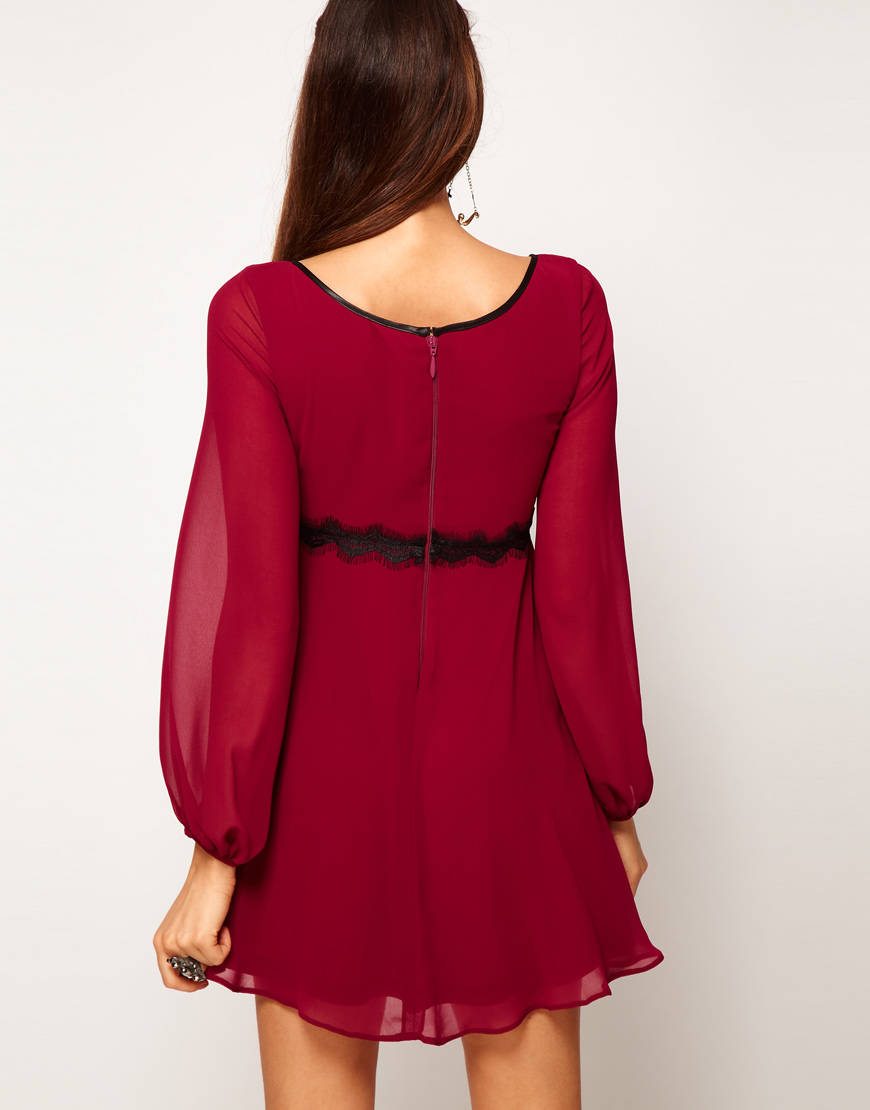 Lyst Asos Collection Swing Dress with Embellished Lace Trim in Red