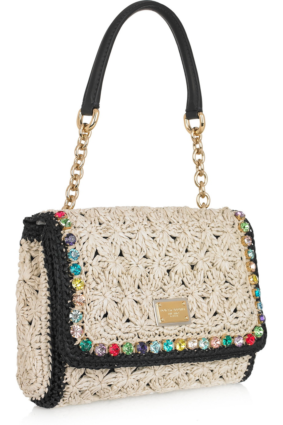 Lyst Dolce & Gabbana Crystaltrimmed Crocheted Raffia Shoulder Bag in