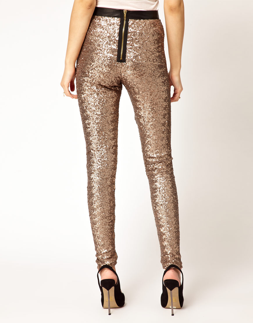 River island Gold Sequin Trouser in Metallic | Lyst