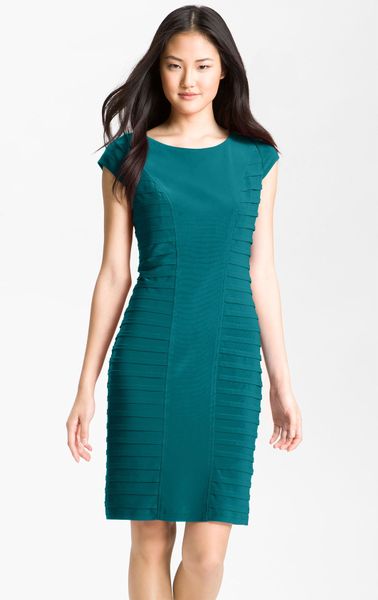 Adrianna Papell Pleat Panel Jersey Sheath Dress in Blue (teal) | Lyst