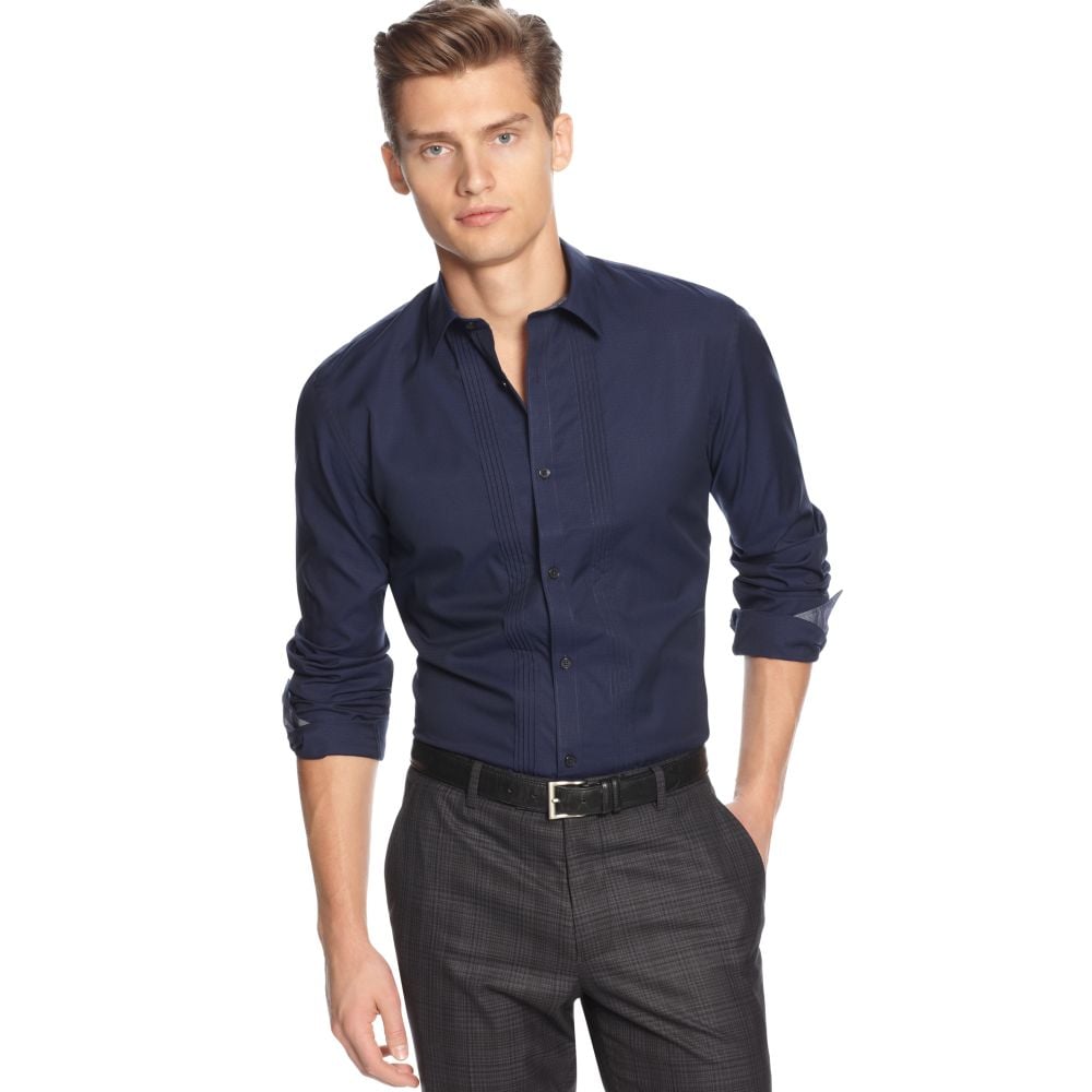 Calvin Klein Slim Fit Micro Dobby Shirt in Blue for Men | Lyst