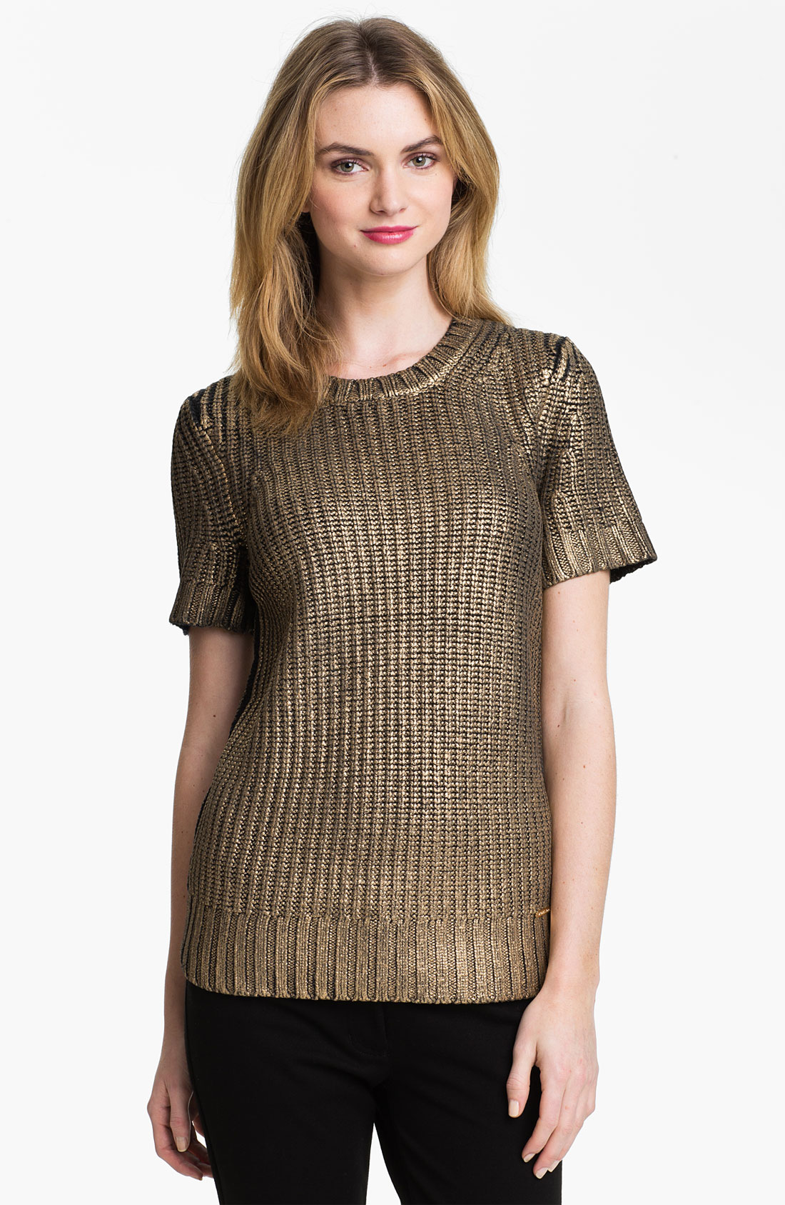 Michael Michael Kors Foiled Crewneck Sweater in Gold (metallic gold) | Lyst