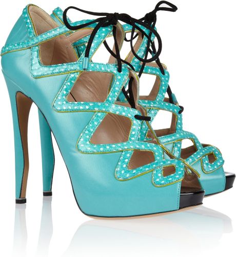 Nicholas Kirkwood Leather and Watersnake Pumps in Blue (turquoise) | Lyst