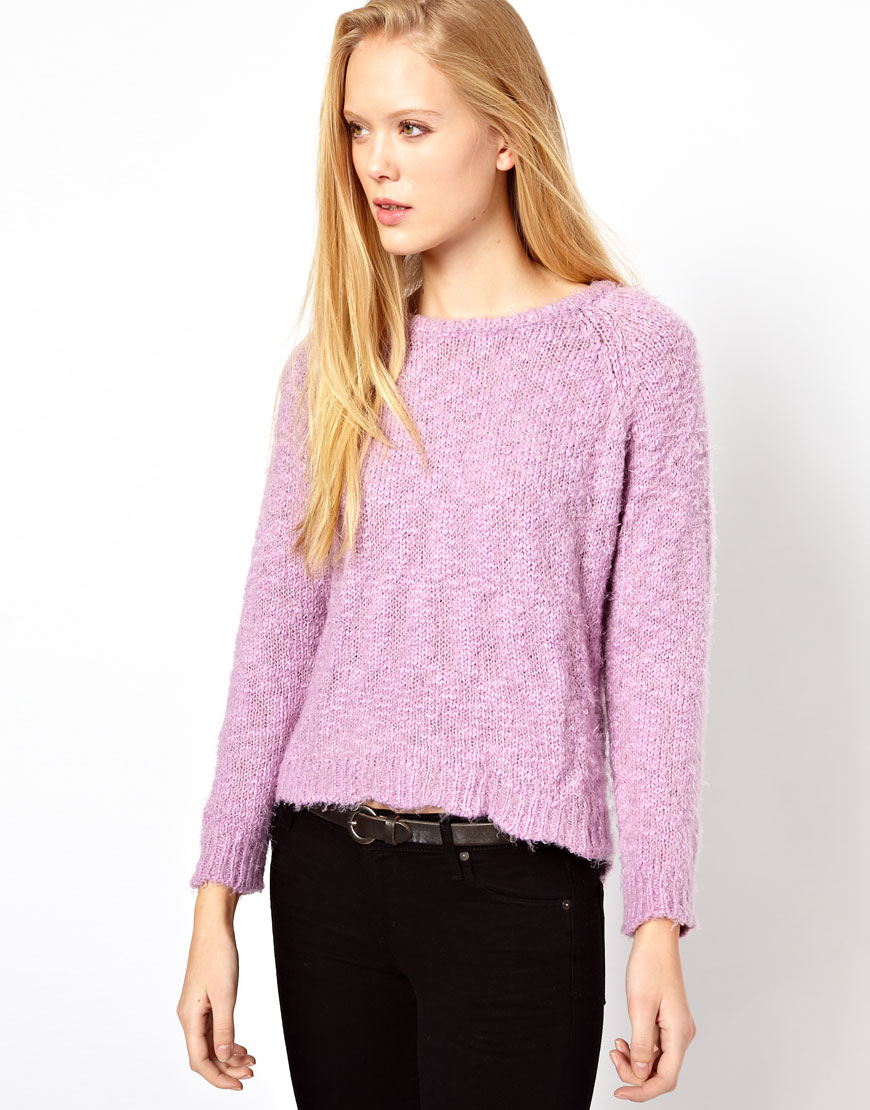 Lyst - Ganni Fluffy Jumper with Dipped Hem in Pink