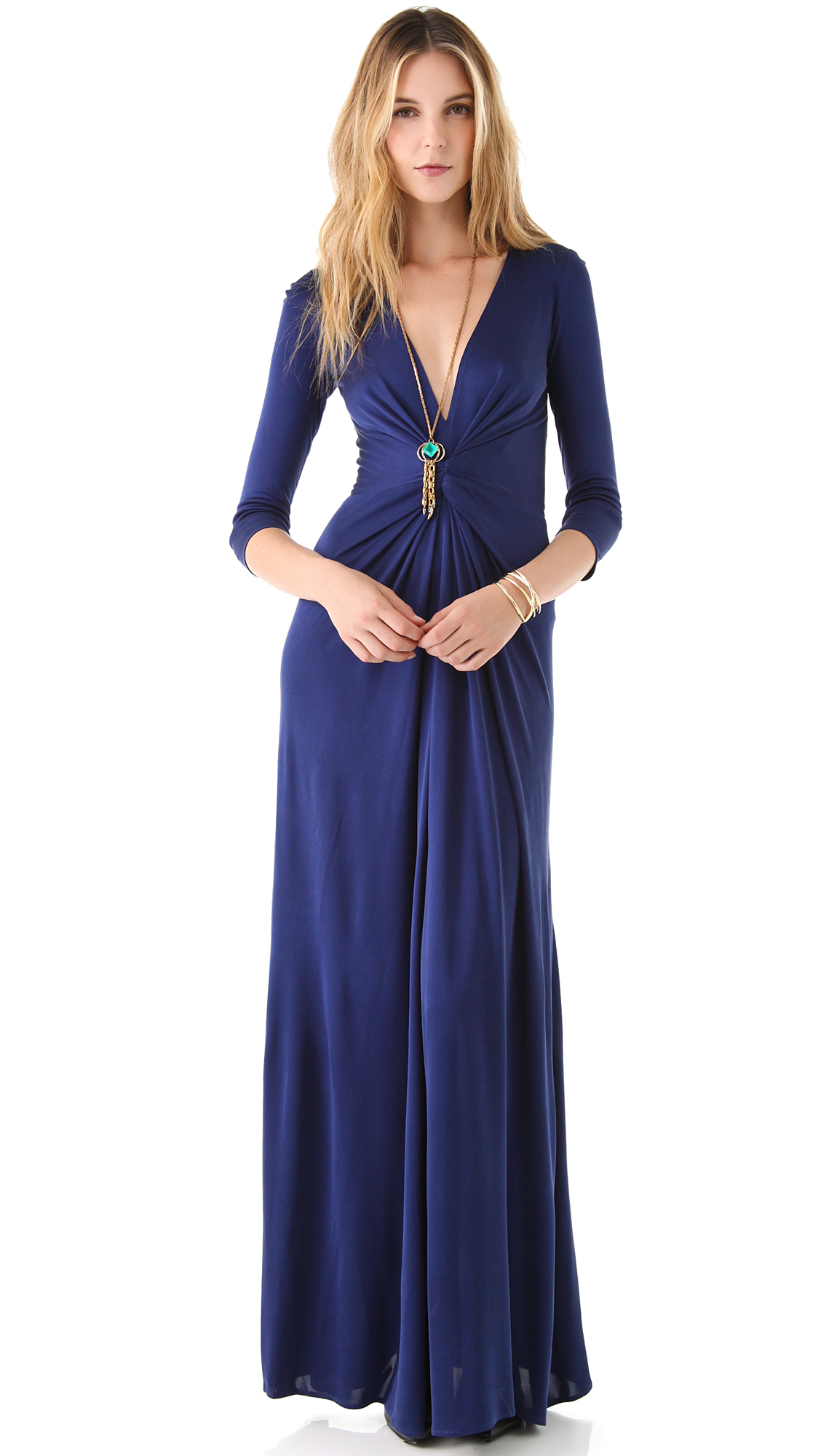 Lyst - Issa V Neck Long Sleeve Gown in Blue